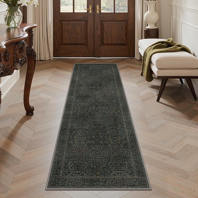 GENIMO 2x6 Runner Rug Non-Slip Washable, Low Pile Vintage Floral Indoor Carpet by GENIMO