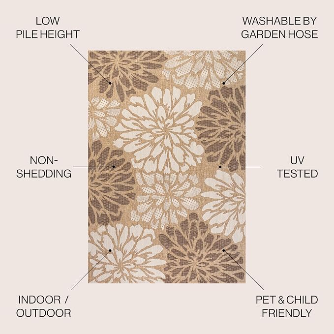 JONATHAN Y Floral Textured Weave Indoor Outdoor Area Rug 4X6 Brown/Cream - Image 2