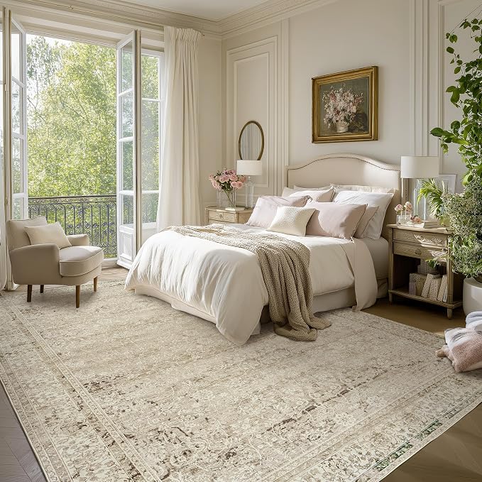 Cream and Light Tan Area Rugs Washable Rug - Image 2
