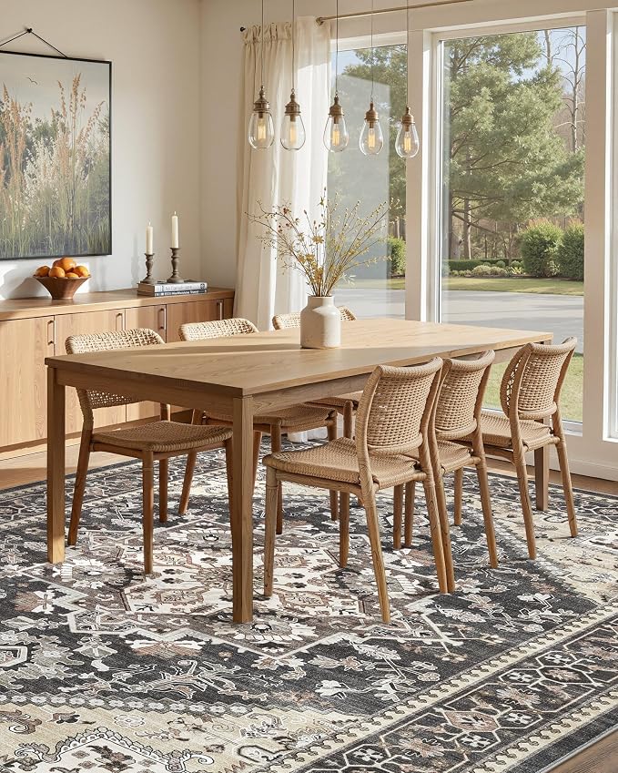 10x14 Vintage Area Rug: Washable Neutral Soft Non Slip Thin Large Floor Carpet - Image 8