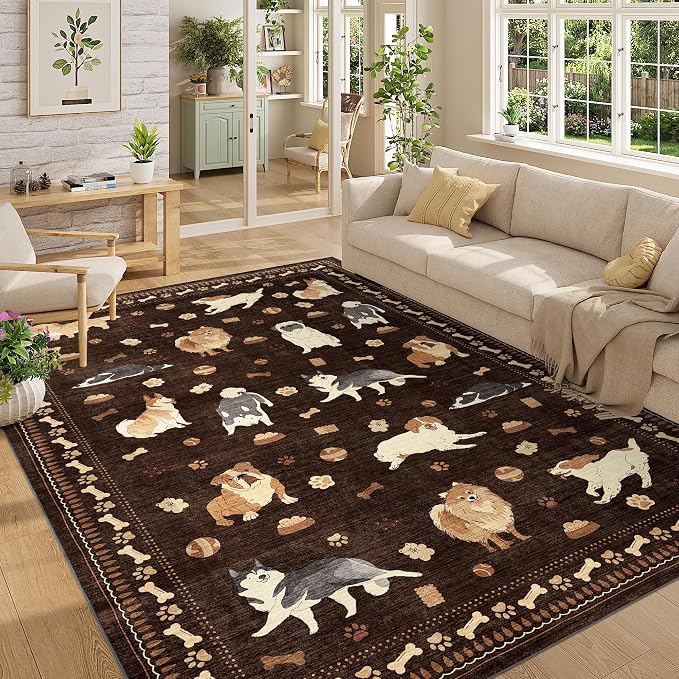 DUKINO 6x9 Rug for Living Room, Lightweight Animal Dog Print Washable Area Rug - Image 9