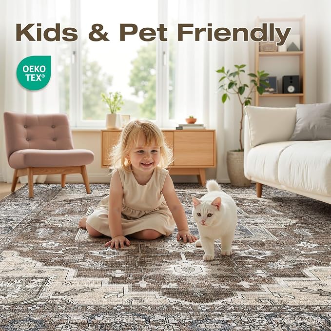 10x12 Area Rugs Living Room: Washable Vintage Rug Large Non-Slip Stain - Image 5