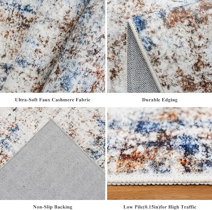 10x10 ft Square Living Room Rug – Washable Modern Abstract Area Rug - Image 5