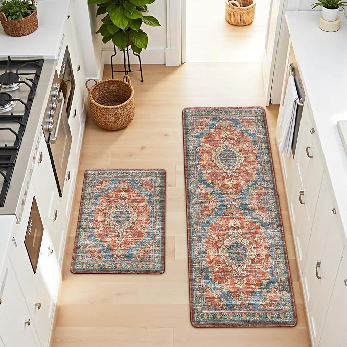 Boho Kitchen Mats for Floor 2 Piece Set Anti Fatigue Cushioned PVC Kitchen Rugs - Image 8