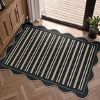 Striped Easy Jute Entryway Rug, 2x3 Black Indoor Outdoor Doormat, Washable by LORWER