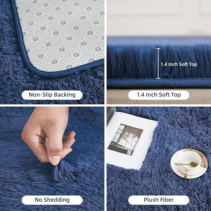 Litanika 8x10 Shag Area Rug for Living Room Bedroom, Dark Blue High Pile Ultra - Image 5