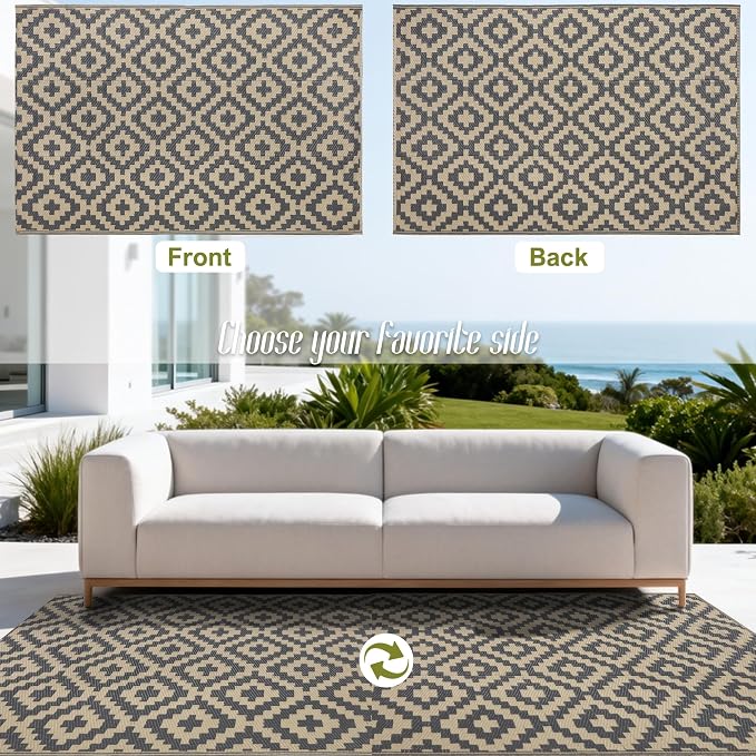 SAND MINE Reversible Mats, Plastic Straw Rug, Modern Area Rug, Large Floor Mat - Image 3