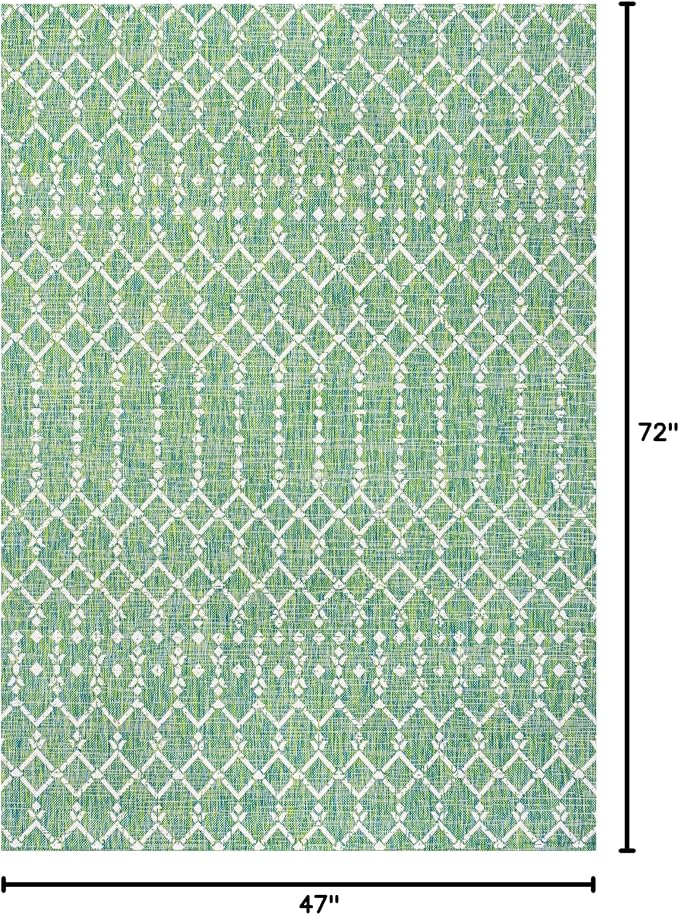 JONATHAN Y Moroccan Geometric Indoor Outdoor Area Rug 4X6 Green/Cream, Ourika - Image 2