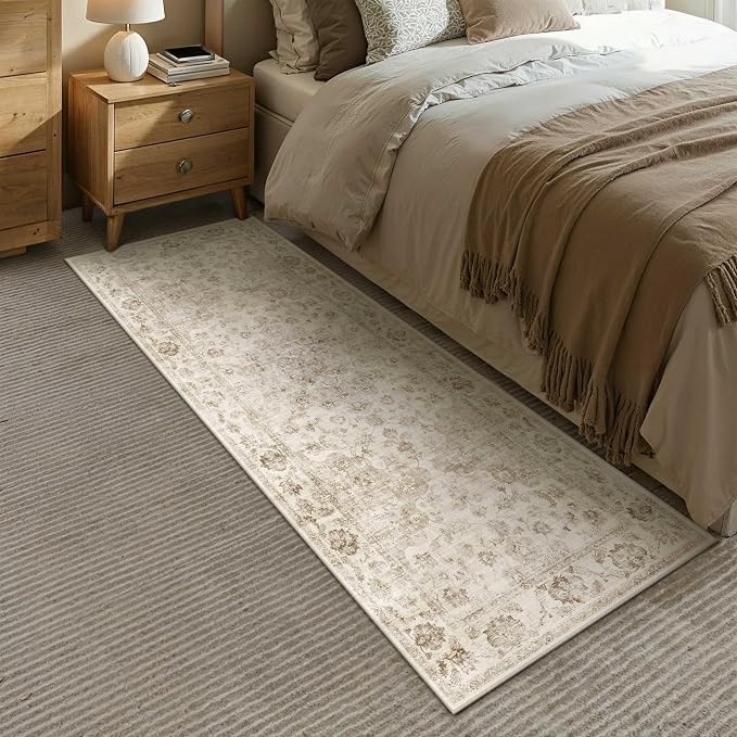 Neutral Kitchen Rug Set of 3 Washable Beige Vintage Kitchen Mats - Image 4