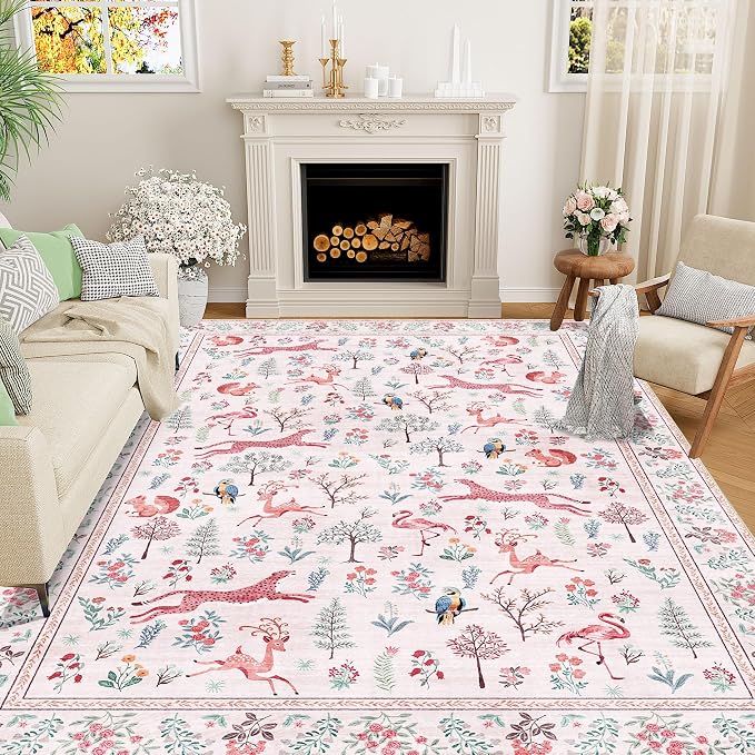 DUKINO 8x10 Rug, Washable Animal Living Room Rug by DUKINO