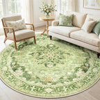 RELEANY Area Rugs Round 6ft Washable Non-Slip, Floral Vintage Distress by RELEANY