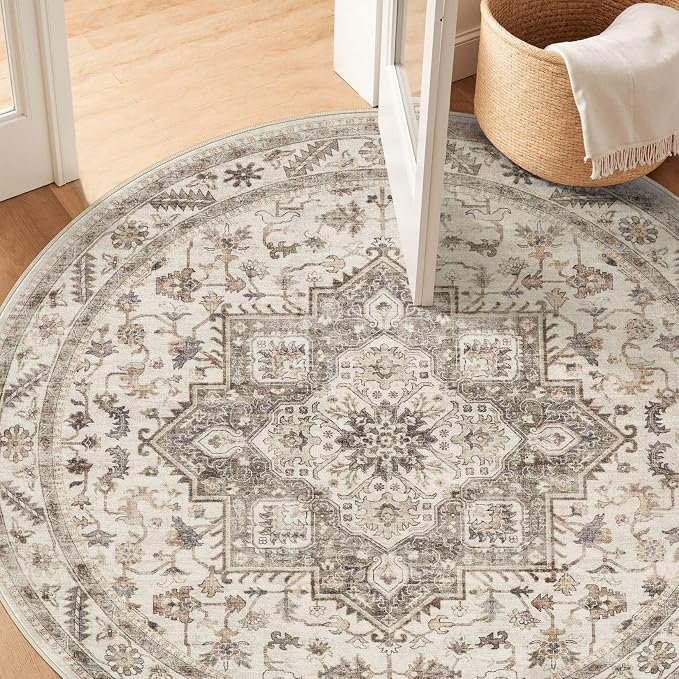 5ft Round Vintage Living Room Area Rug - Image 4