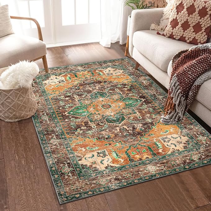 Yamaziot Washable Area Rug, 4x6 Non-Slip Boho Vintage Living Room Bedroom Rug by Yamaziot