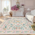 8x10 Pink Floral Area Rug, Large Washable Living Room Carpet by Dadasgk