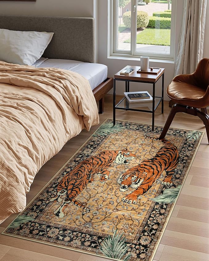 Moynesa Tiger Washable Rugs, 3x5 Entry Area Rugs, Non Slip Vintage Soft Living - Image 6