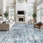 Soalmost 12x15 Washable Area Rug Blue/Grey Neutral Abstract Living Room Large - Image 4