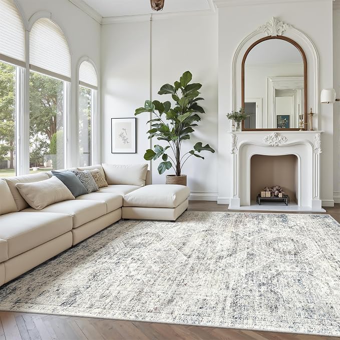 Soalmost 7x10 Area Rug for Living Room Washable Abstract Vintage Soft Thin - Image 2