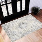 CHAMPLANT Washable Area Rug 2'x3' Floral Blue Door Mat Vintage Distressed by CHAMPLANT