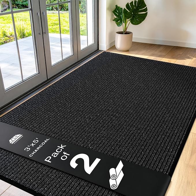 2 Pack Charcoal Commercial Door Mat 3'x5' Heavy Duty Industrial Floor Mat by Unknown