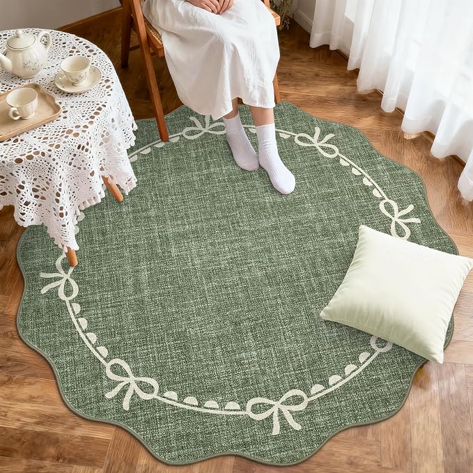 GarveeHome Scalloped Bow Rug for Living Room, 6ft Round Rugs Washable Solid - Image 3