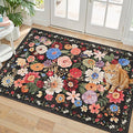 Espresso Floral Rug for Entryway, 2x3 Washable Kitchen Mat Ultra-Thin Soft by WelcometoBabovid