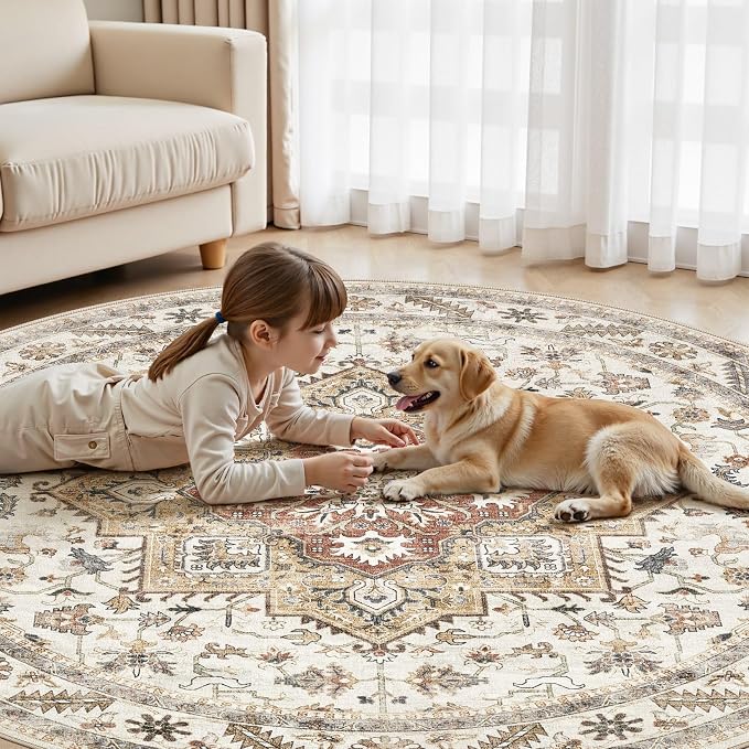 8ft Round Vintage Living Room Area Rug - Image 7