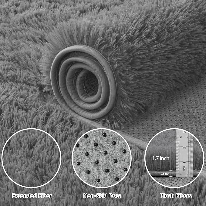 5x8 Area Rug for Living Room:Ultra Soft Fluffy Shag Dark Grey Rugs, Large Fuzzy - Image 5