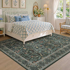 Dusty Teal Area Rug for Living Room, Floral Washable Rugs 5x7 for Bedroom - Image 9
