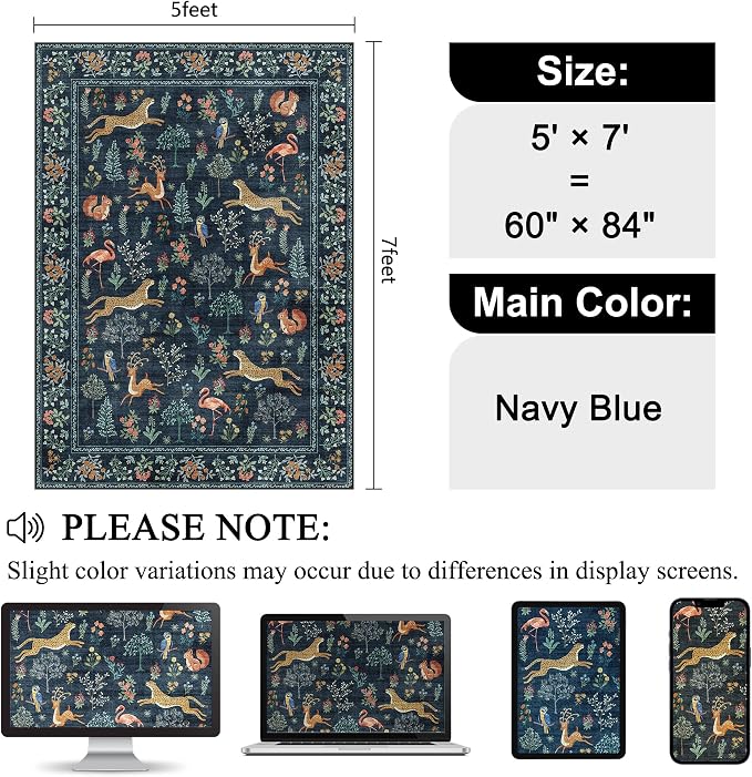 DUKINO 5x7 Rug, Washable Animal Living Room Rug - Image 2