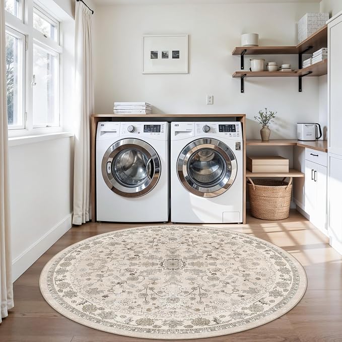 Round Kitchen Rugs 6ft Washable: Non-Slip Soft Low Pile Circle Area Rug - Image 5