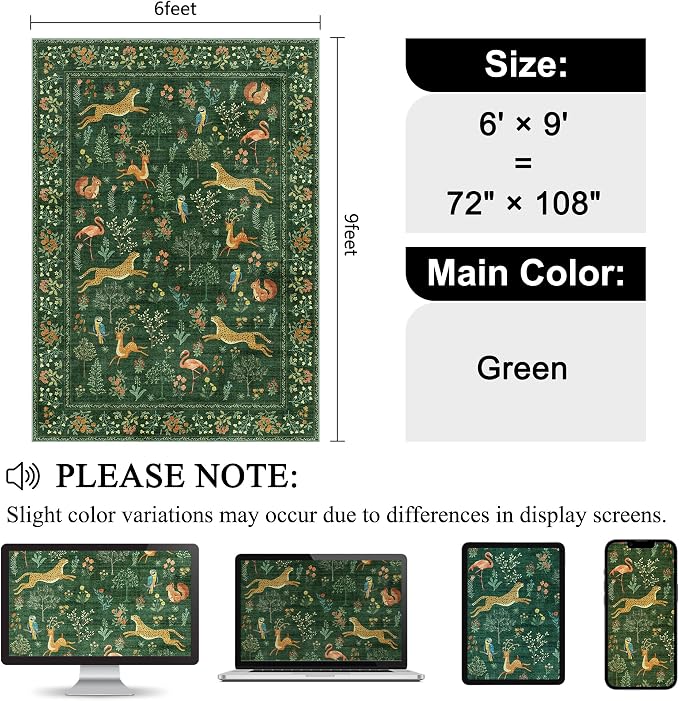 DUKINO 6x9 Rug, Washable Animal Living Room Rug - Image 2