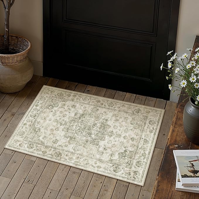 Neutral Kitchen Rug Set of 3 Washable Taupe Vintage Kitchen Mats - Image 2