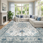 RELEANY Area Rugs Large 10'x14' Washable Non-Slip, Floral Vintage Distress by RELEANY