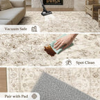 8x10 Washable Neutral Area Rug Beige Vintage Living Room Bedroom Carpet - Image 6