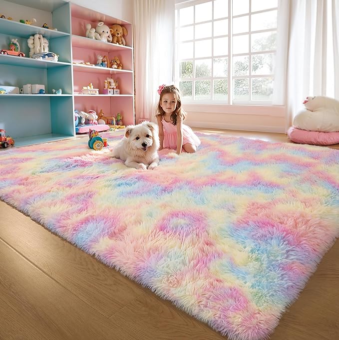 6x9 Rainbow Shaggy Kids Unicorn Rug by KICHOWUA