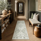 Neutral Kitchen Rug Set of 3 Washable Green Vintage Kitchen Mats - Image 2