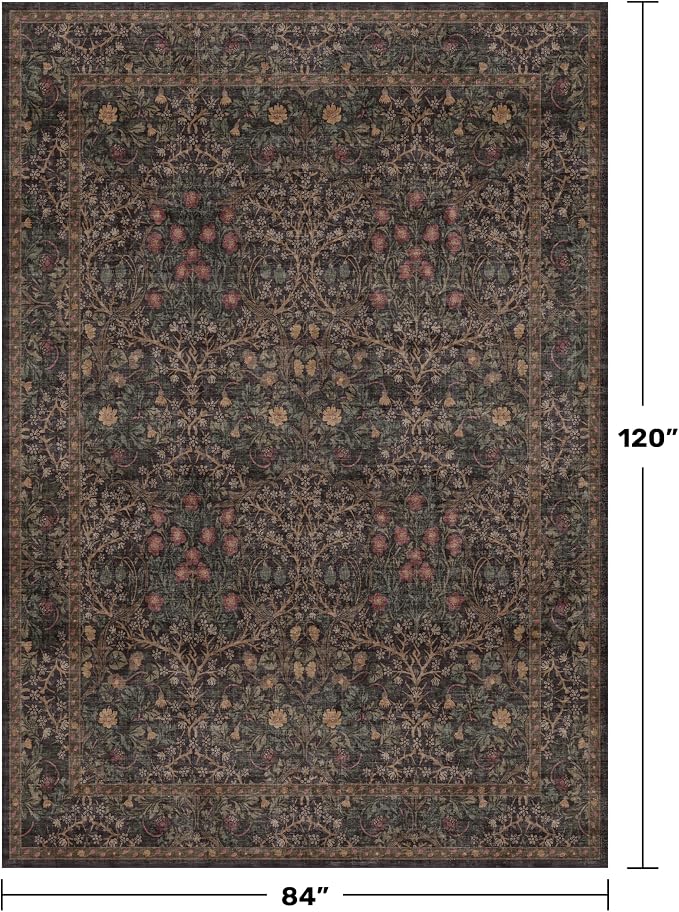Vintage Dark Brown Living Room Rug, 7x10 Washable Area Rugs - Image 2