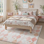 PureCozy Checkered Rug 6x9 Fluffy Shag Living Room Pink Area Rug Modern - Image 3