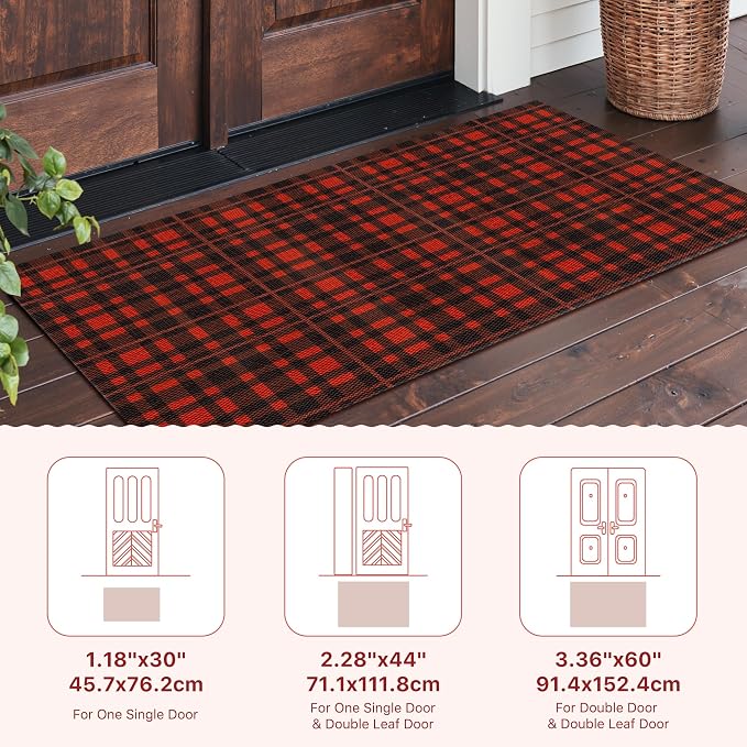 GENIMO Door Mat 18X30 Inch Buffalo Plaid Christmas Decor Rug Outdoor Geometric - Image 6