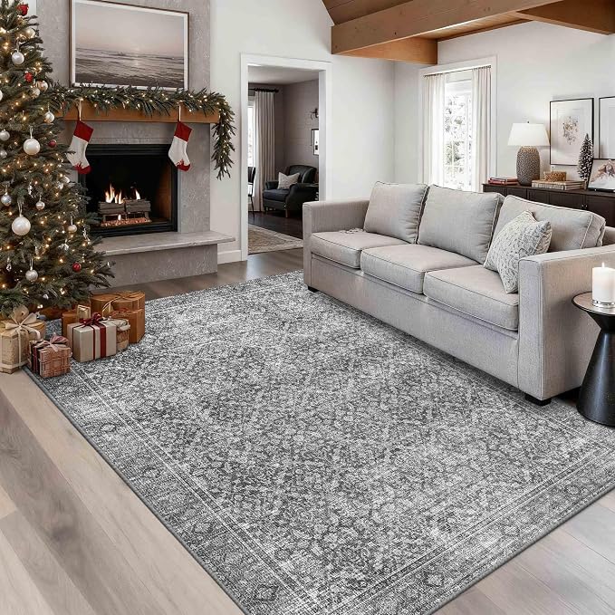 Latte&Fog 5x7 Area Rugs for Living Room Bedroom, Vintage Grey Washable Rug - Image 4