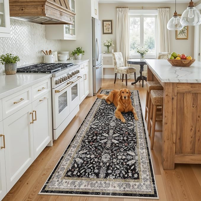 3x8 Hallway Runner Rug Washable Non-Slip – Boho Floral Soft Wide Carpet Runner - Image 3
