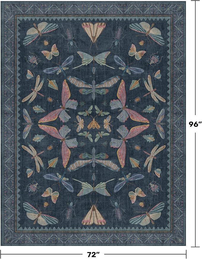 Navy Blue 6x8 Boho Rug for Living Room, Stain Resistant Non Slip Area Rug for - Image 2