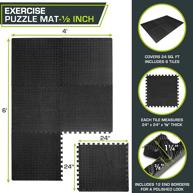 ProsourceFit Exercise Puzzle Mat ½-inch, EVA Interlocking Foam Floor Tiles - Image 2