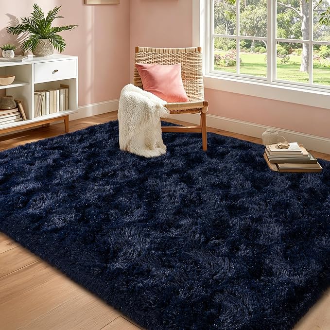 Navy Blue Rug for Living Room, 4x6 Fluffy Area Rugs for Bedroom, Soft Carpet - Image 2