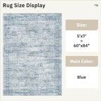 Soalmost 5x7 Area Rugs Blue Low Pile Indoor Washable Trendy Faded Style Rugs - Image 3