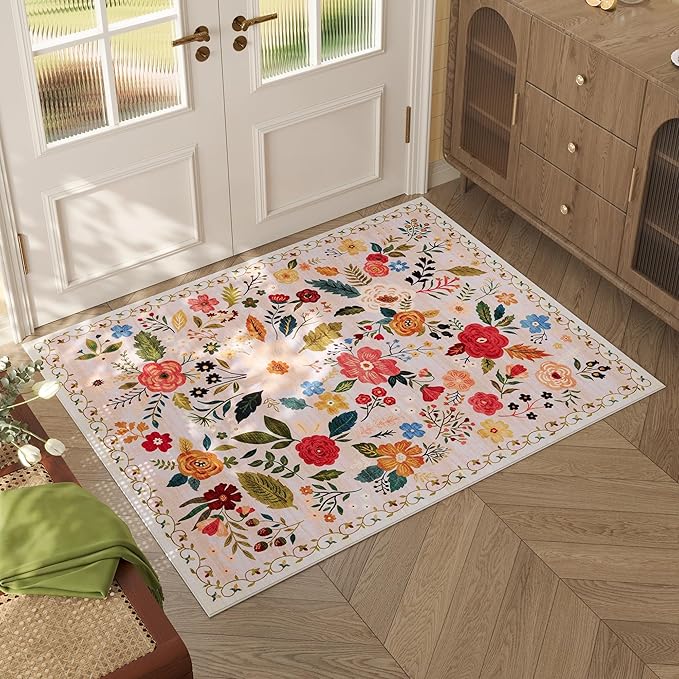 Rugcomf Door Mat Indoor Entrance 2x3 Rug Machine Washable Boho Floral Small by Rugcomf
