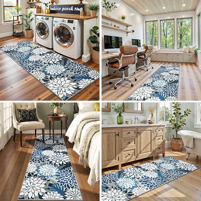 2x6 Washable Runner Rug for Hallway Tropical Botanical Modern Floral Chenille - Image 7