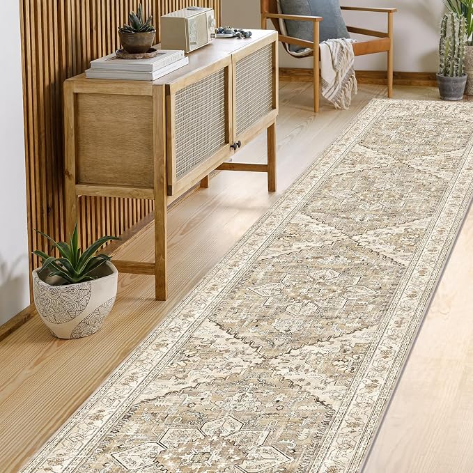 Yamaziot Washable Runner Rug, Stain Resistant Low Pile Distressed Carpet Runner - Image 5