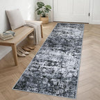 2.6'x8' Runner Rug Washable Rug;Modern Abstract Soft Thin Runner Rug Black - Image 2