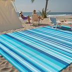 Outdoor Plastic Straw Rug Waterproof Patio 10x14 Blue Teal Stripe Mat - Image 3